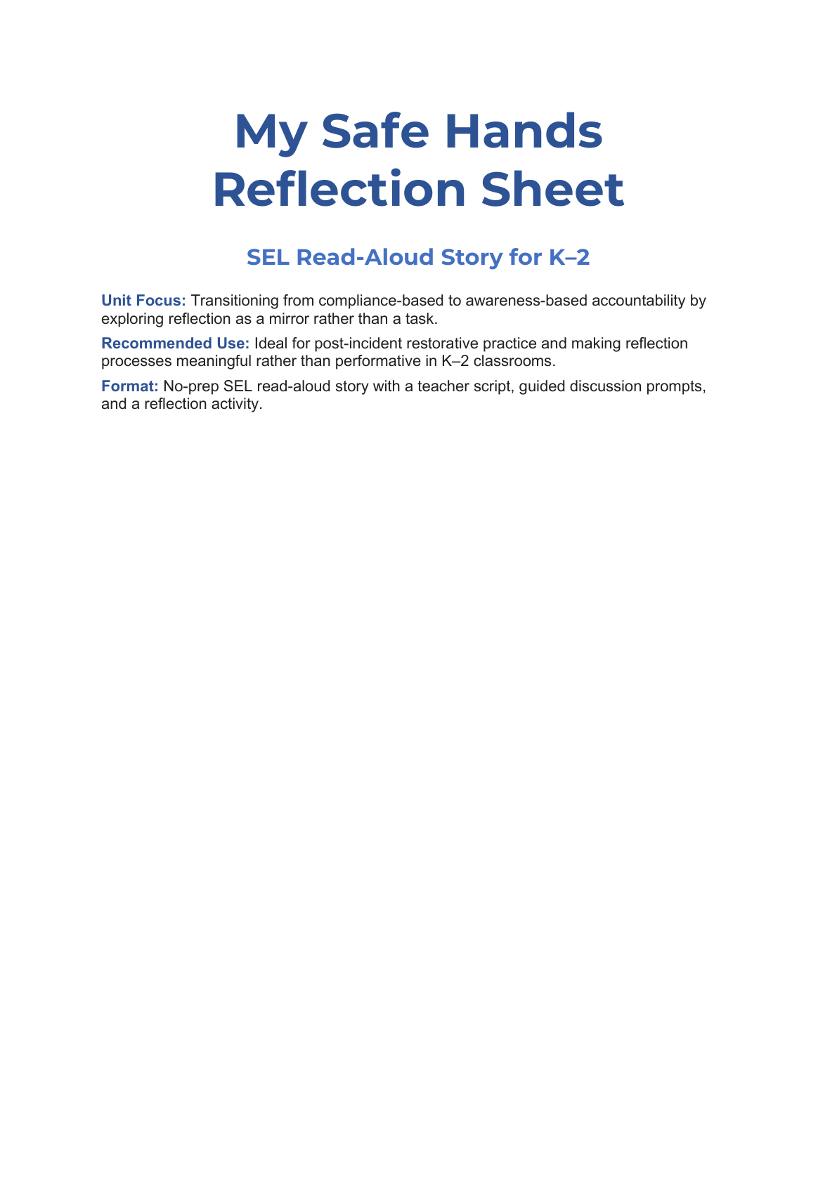 Cover: Safe Hands Reflection Social Story for K–2